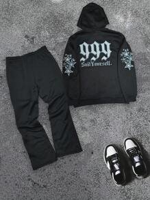 Manfinity Hypemode 2pcs Men's Casual Set, Featuring Star Print Long Sleeve Hoodie And Long Pants