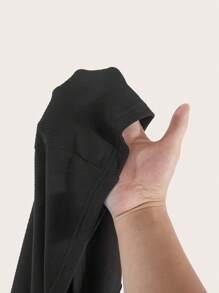 SHEIN BASICS 经典圆领长袖修身女式针织 T 恤 - 黑色 - 查看 5