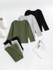 Young Boy & Young Boy 2件套休闲百搭罗纹服装，百搭高性价比，颜色多样，适合秋冬季日常穿着 - 彩色 - 查看 2