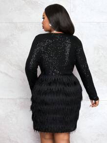 Slaydiva 大码优雅性感纯色亮片女式紧身迷你连衣裙