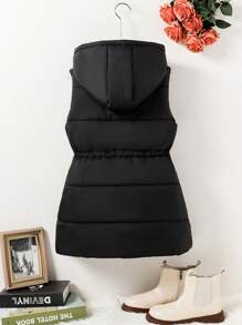 SHEIN Explorewe Tween Girls Elongated Zip-Up Hoodie Vest With Pockets