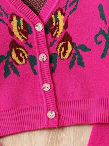 Bộ 2 món/Bộ áo len cardigan họa tiết hoa cổ điển thời trang cho bé gái tuổi teen và quần dài, bộ đồ dệt kim thường ngày mùa thu/đông - Màu Hồng Tươi - Xem 7