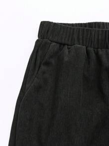 SHEIN LUNE Pantalones casuales de pana de unicolor con cierre de cremallera, de corte regular, talla grande para mujer - Negro - Ver 4