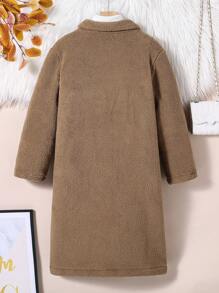 青少年女孩可爱中长蓬松保暖风衣夹克，适合圣诞节