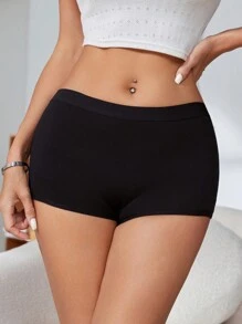 Women Solid Color Casual Elasticated Waist Skinny Briefs 3 Pcs