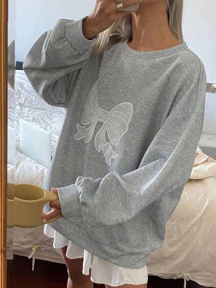 Autumn New Design Loose Fit Crew Neck Long Sleeve Women's Sweatshirt With Butterfly Lace Embroidered Pattern,Long Sleeve Tops,Fall Women Clothes