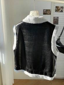 Comfortcana Black And White Fur Integrated OU Vest Suede Jacket