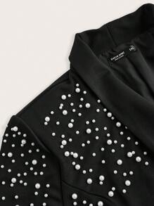 SHEIN BAE Plus Size Fall Black Embellished White Pearl Waist Suit Dress 
 Suitable For Elegant Parties And Commuting To Work - Black - View 10