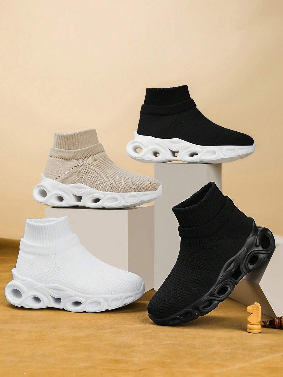 青少年春秋季一脚蹬运动鞋,轻便透气纯色,弹性鞋面易穿,镂空弹性鞋底,缓冲舒适,适合日常、旅行、校园穿着 - 卡其色 - 查看 1