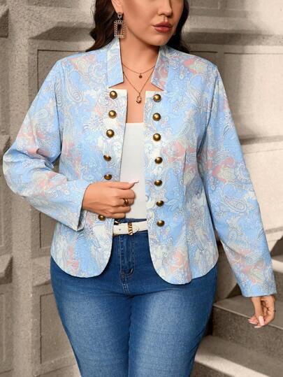 SHEIN Clasi Cárdigan de talla grande con estampado de paisley, con botones al frente, apropiado para el otoño