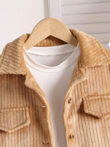 Girls' Thick Fleece Collar Warm Jacket With Faux Pockets And Snap Button Closure, Sibling Outfits Matching Style (2 Pieces Sold Separately) - Khaki - View 4