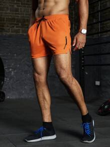 Manfinity Fitness Men's Plain Color Splicing Lace-Up Pocket Simple Casual Sports Shorts - Orange - View 6