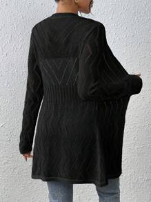 EMERY ROSE Women V-Neck Hollow Thin Knitted Short Cardigan, Korean Design Fall Winter Cloth For Women - Black - View 2