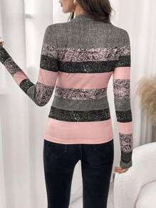 SHEIN Clasi Women's Elegant Geometric Print Gigot Sleeve Long Sleeve T-Shirt, Versatile For Autumn/Winter - Multicolor - View 2