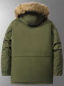 Manfinity Homme Men's Winter Letter Pattern Raglan Sleeve Thermal Lined Casual Hooded Detachable Padded Coat - Army Green - View 2