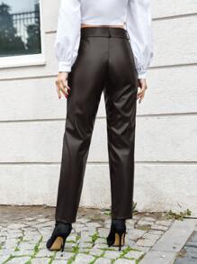 Jednolity Z paskiem PU Skóra Spodnie