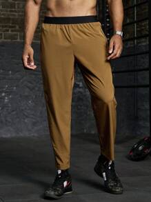 Gym Rark Plus Size Men's Contrast Color Pockets Pleated Casual Sport Pants - Camel - View 3