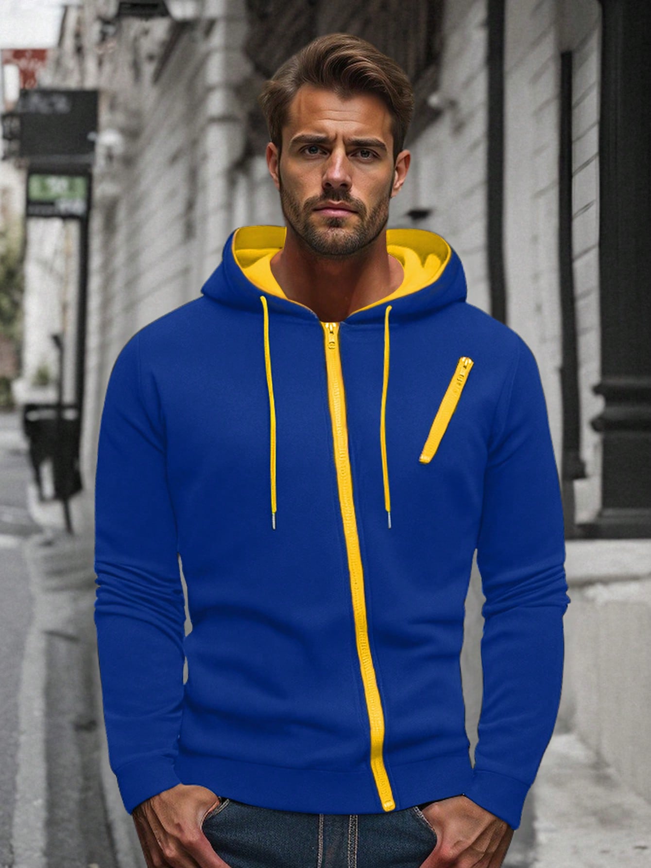 Manfinity Dauomo Men's Casual Contrast Color Zipper Hoodie, Autumn/Winter