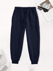 3pcs Men Casual Solid Color Drawstring Waist Oblique Pocket Jogger Sweatpants