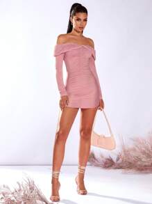 Glamine Váy nữ thanh lịch, gợi cảm, nhún bèo màu hồng, thu/đông - Hồng - Xem 6