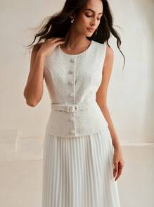 Anewsta 女士优雅复古拼布雪纺二合一褶皱连衣裙长款粗花呢女装