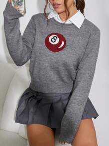 Lunelith SHEIN Lunessa Jersey de cuello redondo de manga larga con estampado gráfico, versátil para otoño/invierno