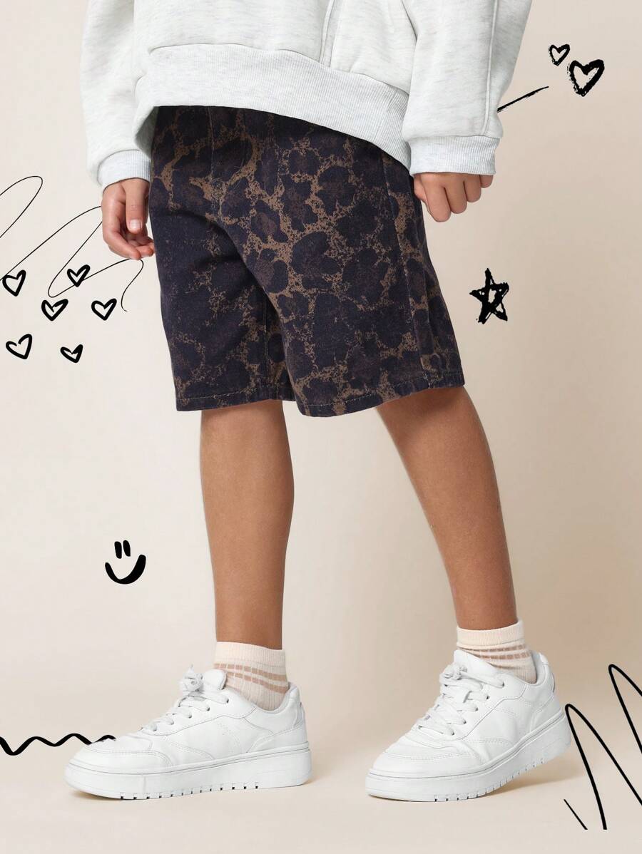 SUMWON Tween Girls Denim Carpenter Short With Leopard All Over Print - Multicolor - View 1