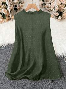 Linhara CURVE Áo cánh không tay cổ chữ V ren chắp vá màu trơn cỡ lớn - xanh quân đội - Xem 2