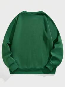 Manfinity Homme Christmas Snowflake & Reindeer Family Print Crew Neck Standard Fit Casual Pullover Sweatshirt, Green