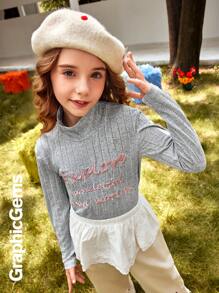 2pcs Tween Girl Embroidered Mock Neck Long Sleeve Thermal Base Layer Tee, Warm - Multicolor - View 10