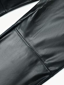 新款修身直筒皮裤，高腰弹力，简约休闲风格，女士保暖内衬，适合秋冬季 - 黑色 - 查看 5