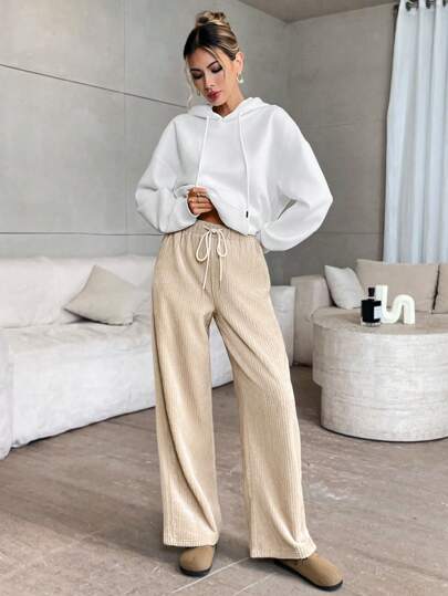 SHEIN Privé 女士纯色系腰直腿宽松休闲裤