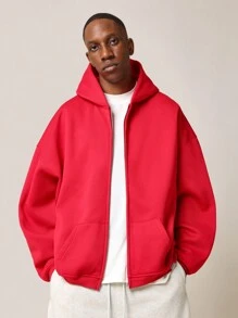 SUMWON Oversized Full-Zip Athletic Hoodie Heavyweight Fleece Winter Fall Workout Streetwear Essential Casual Comfortable Warm Sports Active Athleisure Wear - Red - View 1