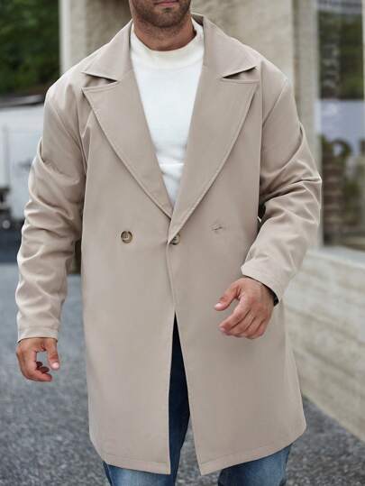 Manfinity Homme Plus Size Men's Solid Color Double-Breasted Casual Long Sleeve Wind Jacket