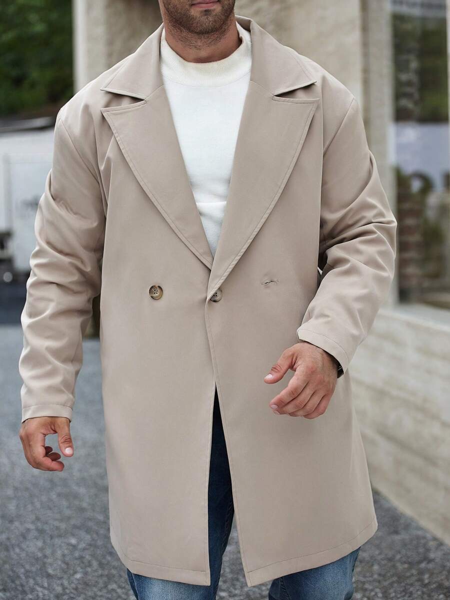 Manfinity Homme Plus Size Men's Solid Color Double-Breasted Casual Long Sleeve Wind Jacket - Khaki - View 1