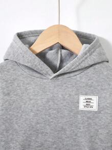 SHEIN 年轻男孩 2 件套休闲学院风舒适时尚实用百搭字母印花羊毛连帽运动衫和裤子套装，适合开学第一天、校服、服装、返校、日常穿着、秋冬季 - 灰色 - 查看 8