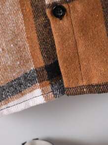 Kurtka z kapturem w kratę dla chłopca, swobodna, zapinana z przodu na guziki, jesień/zima