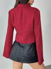 SHEIN X Lucía Bellido SHEIN Unity Striped Print Button Up Ruffle Long Sleeve Women Blouse Women Shirt - Multicolor - View 2