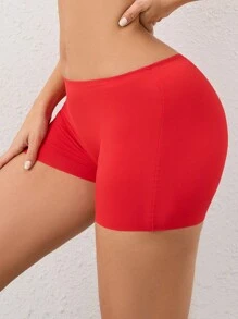 Ladies Solid Color Elastic Waist Skinny Boyshorts Panties - Red - View 4