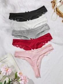 5pcs/Pack Women Simple Thong Underwear, Comfort Briefs - Multicolor - View 2