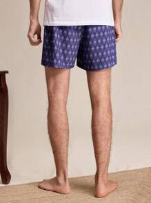 EverLounge Men Floral Geometric Print Casual Lounge Shorts - Purple - View 2
