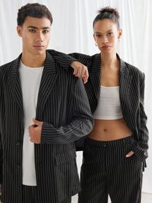 Manfinity VCAY Men's Slim Fit Striped Casual Blazer Jacket Suitable For Autumn, For Fall Winter - Black - View 6