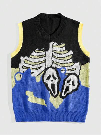 Street Life Men V-Neck Skeleton Knit Sweater Vest