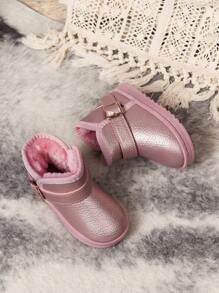 1 双婴儿/幼儿舒适加热防水平底雪地靴，适合秋冬季日常外出和户外活动