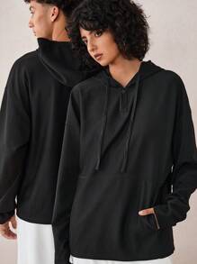 Manfinity VCAY Men's Loose Knitted Drop Shoulder Casual Hoodie, Suitable For Autumn & Winter , Black - Black - View 3