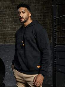 Gym Rark Plus Size Men's Solid Textured Drawstring Hooded Sweatshirt - Black - View 1