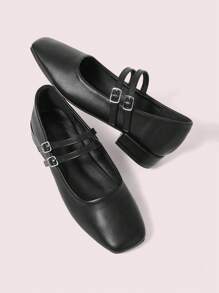 CUCCOO DOLLMOD Fashion Black Mary Jane Chunky Heel Flats Spring Shoes Spring Break Easter - Black - View 6