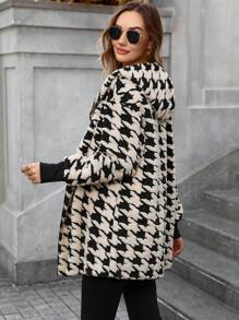 SHEIN 女士保暖毛绒夹克羊毛大衣、孕妇外套和夹克、翻领泰迪衬里绒面大衣、冬季 - 棕色 - 查看 2