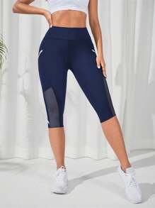 SHEIN Sport Studio Leggings deportivos capri de malla en contraste