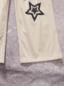 SHEIN Loose Fit Teen Boys Casual Sweatpants With Numeric & Star Pattern - Apricot - View 5